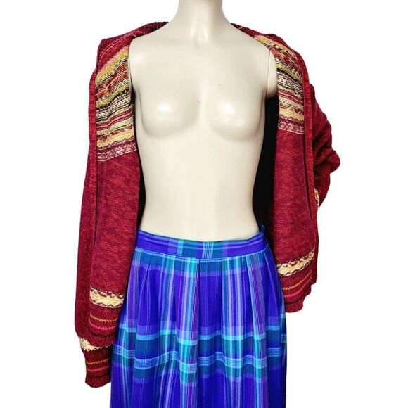 Vintage 80s Granny Core Fair Isle Knit Crochet Zip-Up Nordic Cardigan Sweater - Picture 7 of 8